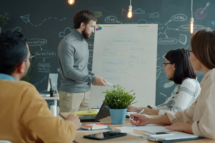 The team at the whiteboard